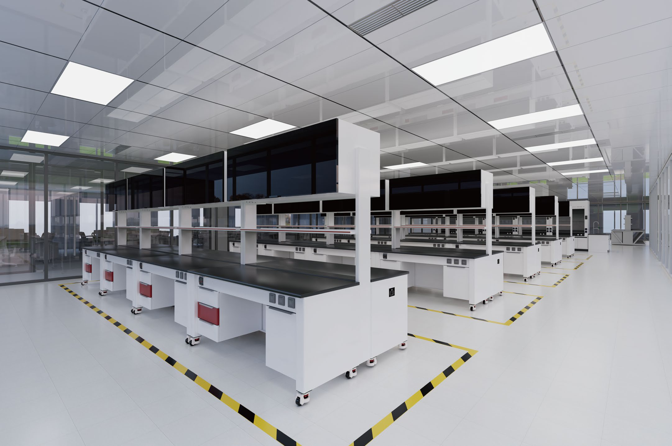 Chemical-resistant laminate worktop on a laboratory bench
