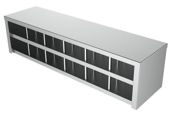 SS laboratory shoe rack — angled slats, wall-mounted